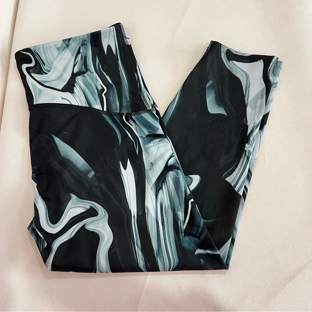 SPANX Booty Boost 7/8 Printed Marble Leggings Pants Teal Blue Size 1X Plus Size